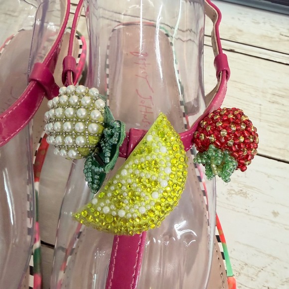 Betsey Johnson Aniston Sandals Womens 8.5 Pink Fruit Beaded Charms Thong Flat - Picture 10 of 13
